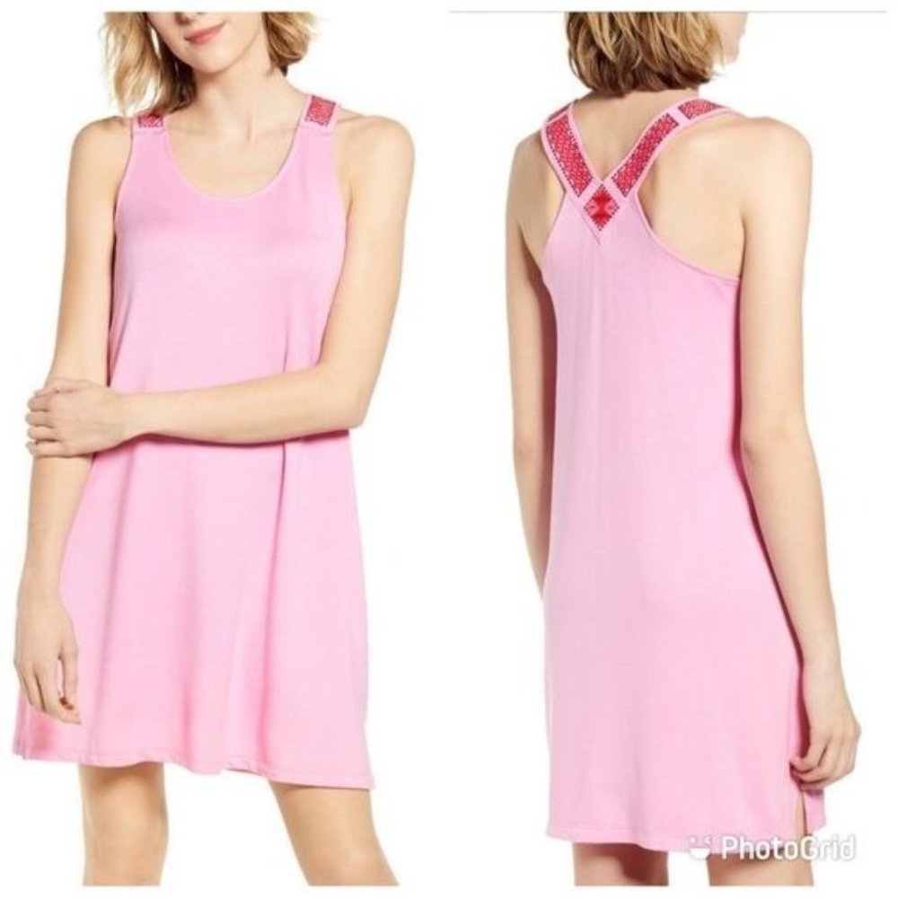 Gibson Women's Sz. M Sicily Embroidered Racerback Dress In Pink NWT